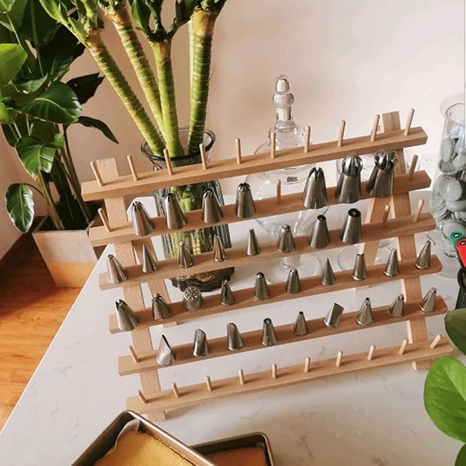 Foldable Lcing Frosting Nozzles Organizer Wood Piping Tips Shelf, Pastry Tips Rack Holder Stand for Kitchen, Baking Tools