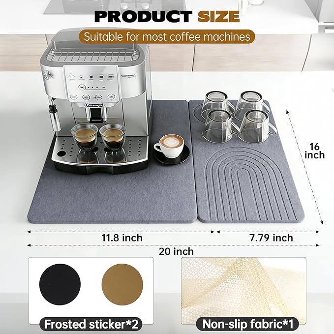 Stone Coffee Drying Mat,20x16 Inch Coffee Bar Mat,Quickly 30s Absorbs Water Heat-Resistant For for Dry Countertops,Coffee Bar Accessories Espresso Machine