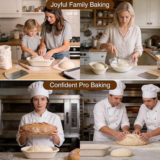 Sourdough Starter Kit, 11" Oval Wood Pulp Banneton Bread Proofing Baskets Set, Sourdough Bread Baking Supplies Making Tools with Dough Scraper, Whisk, Bread Lame, Recipe