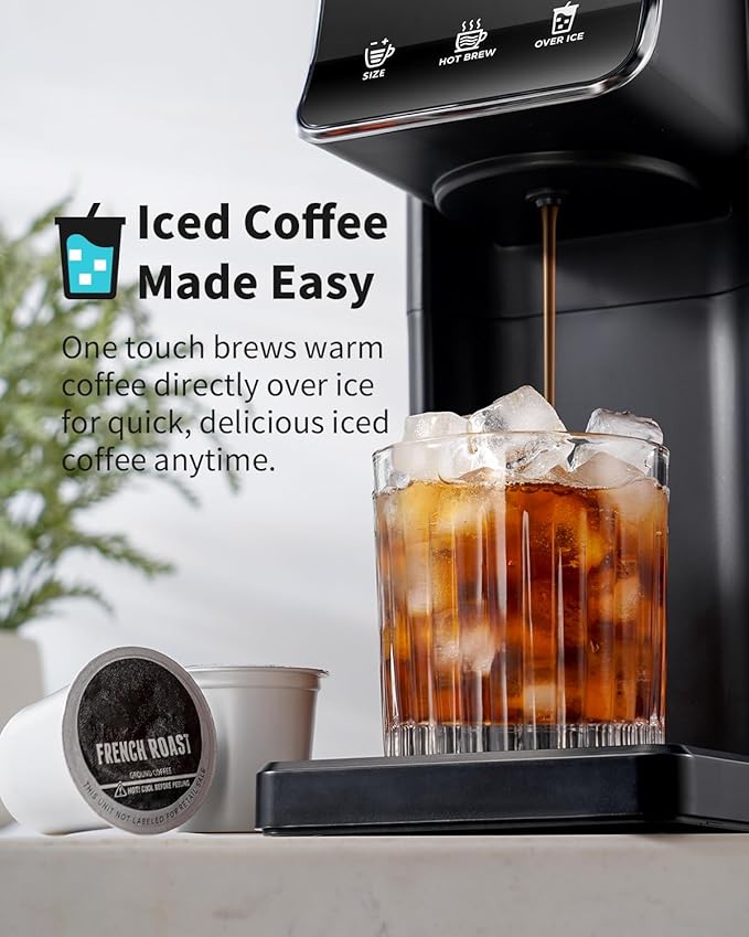 Hot & Iced Single Serve Coffee Maker for K Cup & Grounds, 6–16oz Brew Sizes, 40oz Water Tank, Reusable Pod Filter, Easy-to-Use, Black
