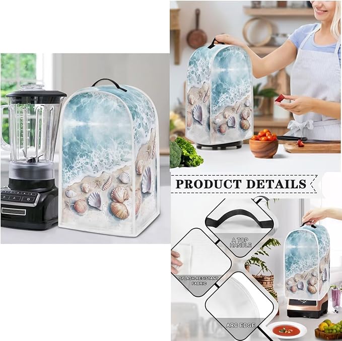 Beach Shell Kitchen Appliance Cover Set,Universal Size Blender Cover, Slow Cooker Cover and Toaster Cover 4 Slice, Waffles Maker Oven Dust Women Summer Decorations