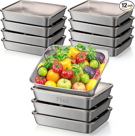 12 Pcs Stainless Steel Food Storage Containers with Lids, 71 oz Metal Freezer Containers, Lightweight Stackable Easy Open Reusable Meal Prep Box for Kitchen Picnic Oven Dishwasher Safe