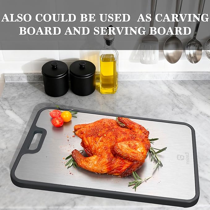 Extra Large Titanium Cutting Board for Kitchen with Juice Groove, Versatile for Chopping, Serving, Bread, Meat, Veggies, Pure Titanium and Wheat Straw PP, 17 x 12 inch