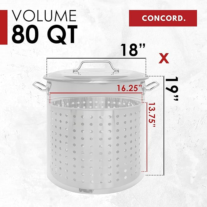 CONCORD Stainless Steel Stock Pot w/Steamer Basket. Cookware great for boiling and steaming (80 Quart)