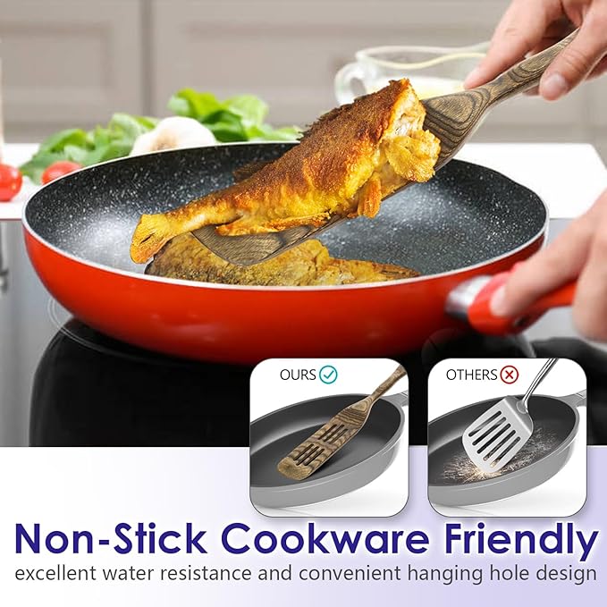 Wooden Spoons for Cooking, Pakkawood Kitchen Utensil Set Granite, Premium Durable Wooden Utensils for Nonstick Cookware, Heat Resistant, Smooth Finish, Comfortable Grip, 6 Piece