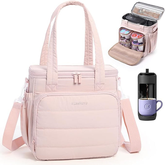 BAGSPRITE Coffee Maker Travel Bag Compatible with Keurig K-Mini Mate, Carrying Case for K-Cup Single Serve Coffee Maker, Portable Coffee Maker Case with Pod Organizer, Mug Pockets & Shoulder Strap