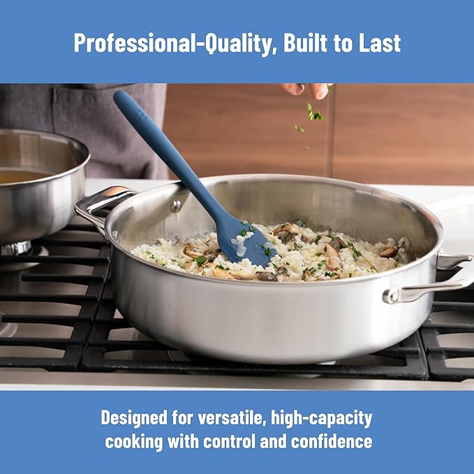 Misen 5-Ply Stainless Steel 6QT Rondeau – Wide, Flat Cooking Surface - Even Heating, Perfect Searing - Durable, Versatile Cookware – Oven-Safe to 800F, Induction Compatible