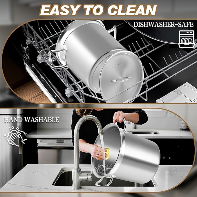 Large Stock Pot - Stainless Steel Stockpot with Lid - Heavy Duty Tri-Ply Bottom Commercial Grade Soup Pot for Cooking Soup, Stew, Canning, Oven, Gas, Ceramic, Dishwasher Safe