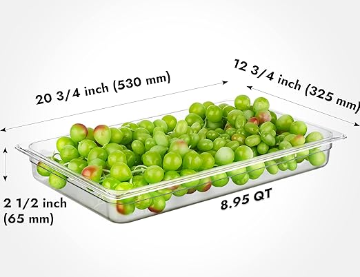 CURTA 6-Pack Full Size 2.5" Deep NSF Polycarbonate Food Pans | Dishwasher & Freezer Safe Clear Container for Prep Tables, Buffet, Salad Bar, Commercial & Home Kitchen