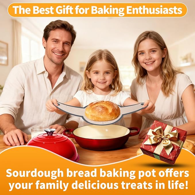 ONKO Dutch Oven For Sourdough Bread Baking, 6QT Enameled Cast Iron Dutch Oven Pot With Lid, Non-stick Sourdough Baking Pan with Bread Dome, Round Ceramic Dutch Ovens Pot with Cloche for Homemade