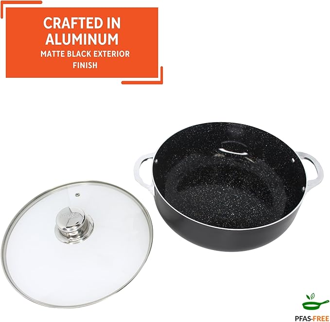IMUSA 3.2Qt Bistro Ceramic Nonstick Caldero/Dutch Oven with Glass Lid, Black