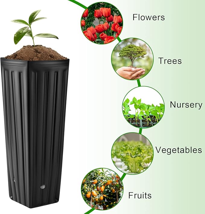 Nuenen 100 Pcs Tall Tree Pot Plastic Deep Plant Nursery Pots Black Seedling Treepots Flower Plant Container with Drainage Holes for Indoor Outdoor Gardening (11.8" H X 3.9" W)