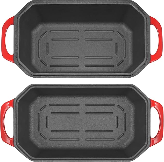 Bread Pan Cast Iron Loaf Pan with Lid Bread Loaf Pan 8.5x4.5 Inch Loaf Pan Enameled Cast Iron Sourdough Loaf Pan, Red
