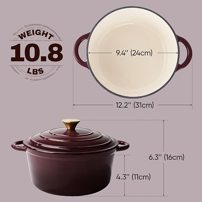 Vintage Style 4.5 Quart Dutch Oven Pot with Lid, Non Stick Enameled Cast Iron Dutch Oven for Bread Baking, Heavy-Duty, Oven Safe Ceramic Cookware Up to 500°F for Baking, Braising, Stews, Roasting, Fig
