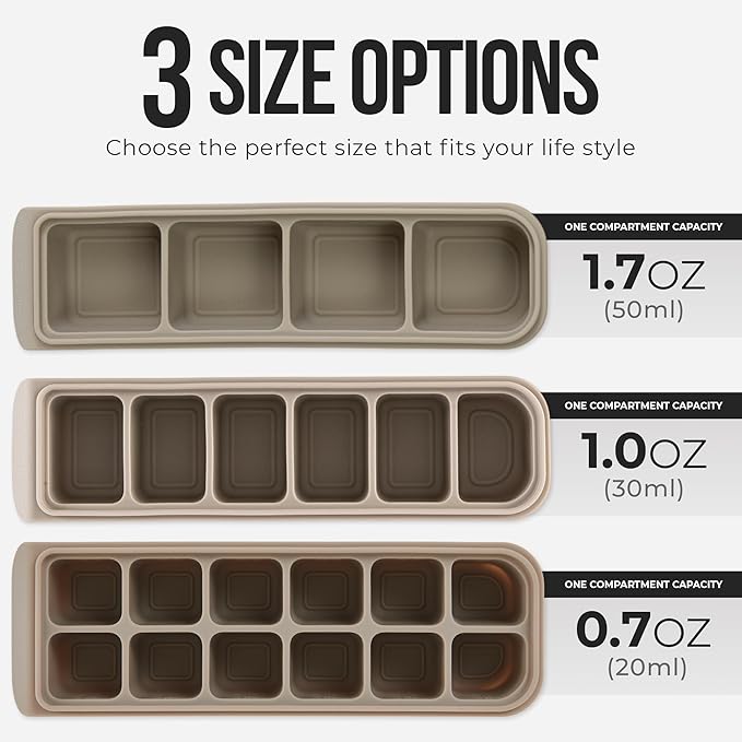 0.7 oz/12 Sections Silicone Ice Cube Freezer Tray with Lid, 100% Food-Grade Platinum Silicone,Leak Resistance & Dishwasher Safe for Baby Food Prep,Breast Milk,Purees - Korean Made, Brown