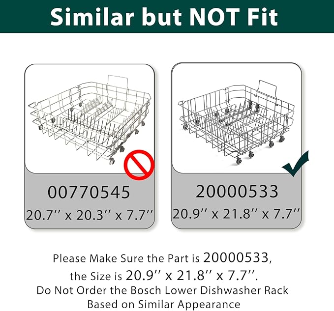 20000533 20007189 Dishwasher Lower Rack Replacement Parts for Bosch Lower Basket 20.9’’ x 21.8'' Bosch SHP865ZD5N SHE68T55UC 300 500 800 Series Dishwasher Bottom Dishrack Crockery Drawer 1 Pack