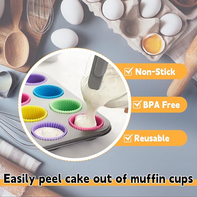 Unokit Muffin Pan for Baking - 2PCS 12-Cup Regular Cupcake Pan with 24PCS Nonstick Cupcake Liners, Carbon Steel Muffin Tin for Oven, BPA Free and Dishwasher Safe