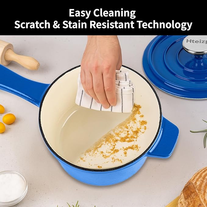 Enameled Cast Iron Sauce Pan with Lid, 1.7 Quart Saucepan with Lid, Small Dutch Oven Pot, Suitable for Small Portions of Soup, Sauces, Oatmeal, Blue