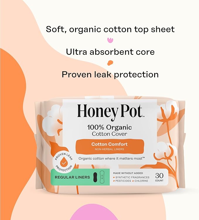 The Honey Pot Company - 120ct - Non-Herbal Everyday Panty Liners for Women - Organic Cotton Cover & Ultra-Absorbent Pulp Core - Sanitary Pads - Feminine Care