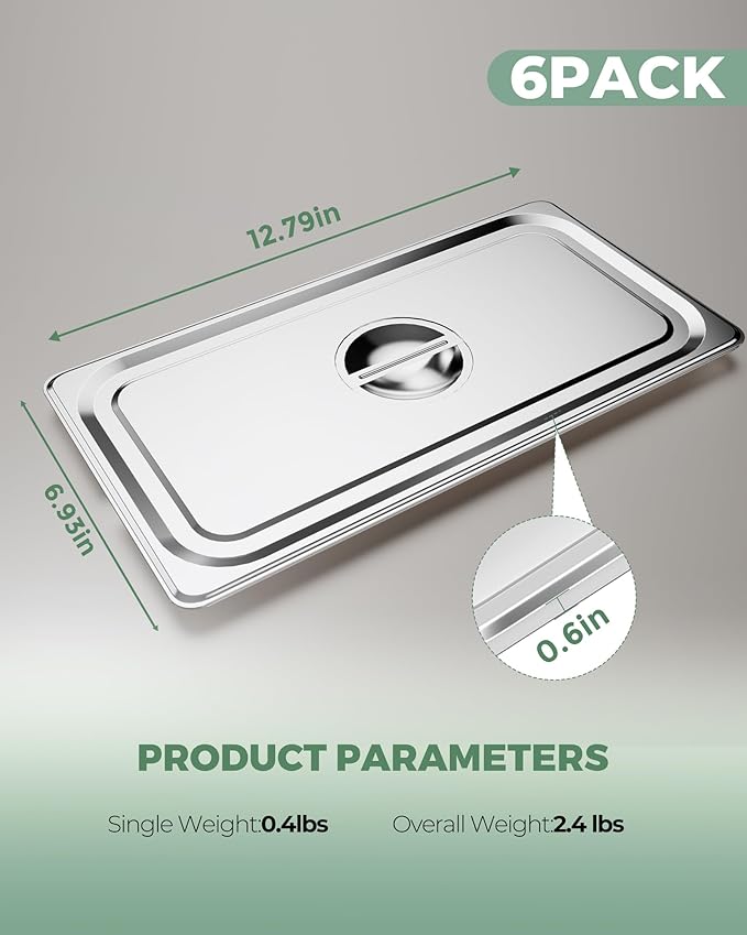 WantJoin Steam Table Hotel Pan Lids Cover 6 Pack for Stainless Steel Metal Tray Sets Food Storage Container Restaurant Chafing Dishes Commercial Buffet Warmer Catering Supplies