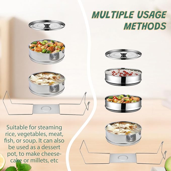 Stackable Stainless Steel Steamer Pots Set - 3 Tier Pans for 6QT Pressure Cookers, Dishwasher Safe Insert Cookware Instant Pot Accessories Stacking Pots for Steaming, Cooking, Serving