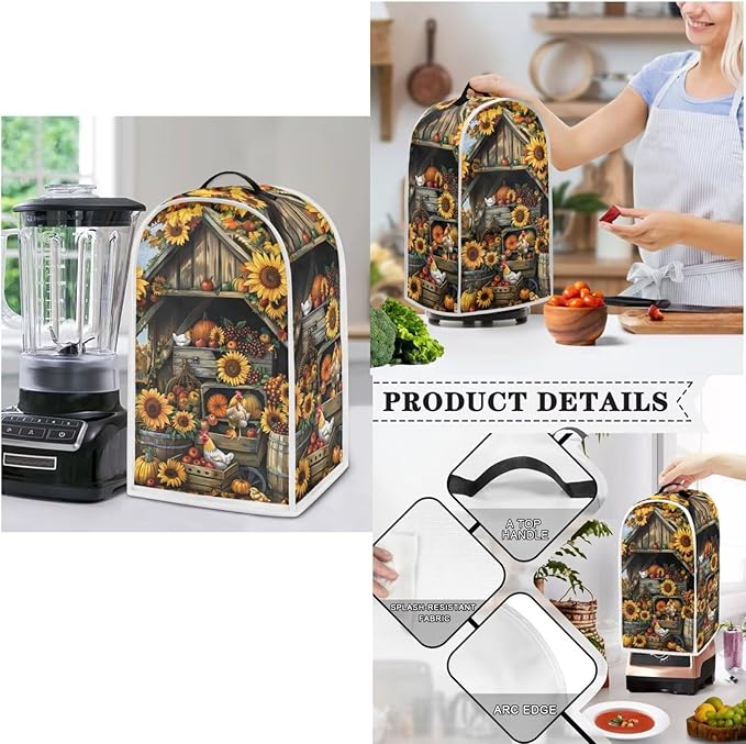 Sunflower Chicken Coop Kitchen Appliance Set,Universal Size Blender Cover, Slow Cooker Cover and Toaster Cover 2 Slice, Waffles Maker Oven Dust Cover Women Christmas Decorations