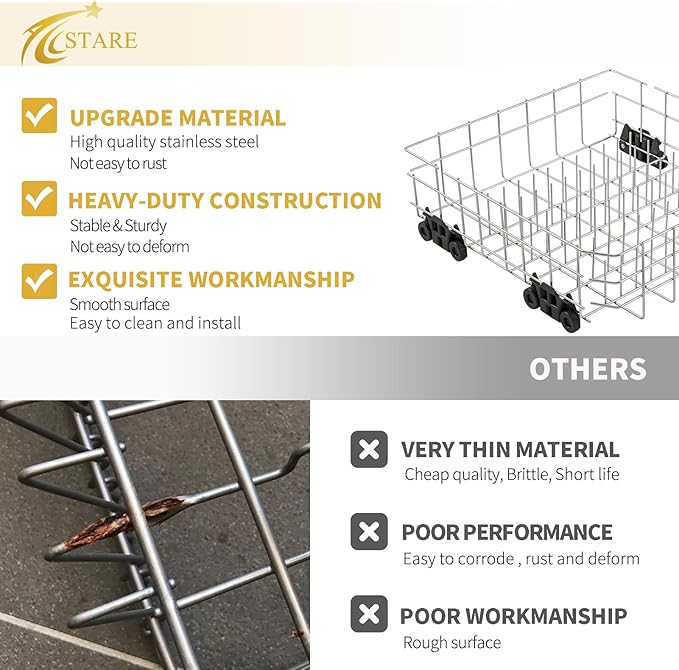 Stainless Steel W10728159 Dishwasher Lower Rack Replacement for KitchenAid Maytag Dishwasher Parts with Wheels W10525646 KDFE104DSS2 Lower Dishrack 22" x 20.7" Whirlpool Dishwasher Bottom Rack Drawer