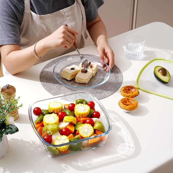 NUTRIUPS 9 x 9 Glass Baking Dish with Lid, 9 x 9 Baking Pan, 2.75QT LARGE and DEEP Baking Dish for Oven (Yellow, 2.6L)