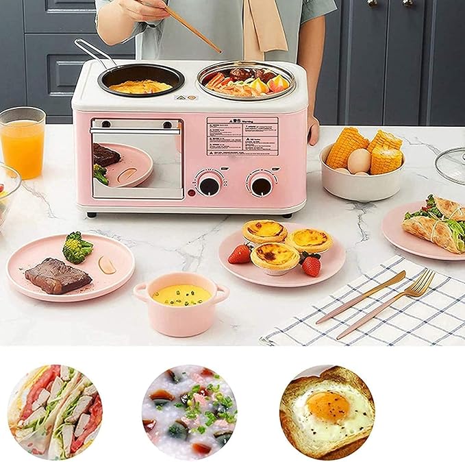 5L 4-in-1 Mini Oven, Household Multifunctional Breakfast Machine Electric Oven Frying, Adjustable 60-minute Timer, Pink