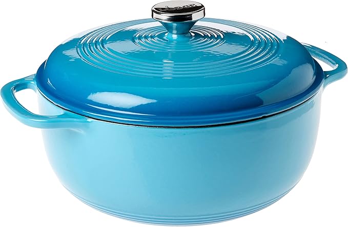 Lodge Essential Enamel Cast Iron Dutch Oven - Perfect for Bread Baking, Braising, Marinating & Slow Cooking - Features Moisture-Sealing Lid & Dual Handles - Kitchen Essentials - 6 Quarts - Cornflower Blue