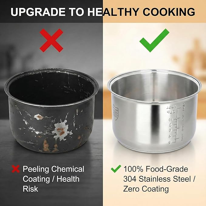 Rice Cooker Replacement Pot, Compatible with Aroma ARC-150SB & ARC-5200SB, Stainless Steel Non-Stick Inner Pot, Durable Design, Even Heating for Perfect Rice