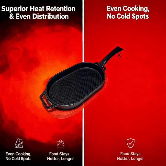 JIN BETTER GRILL PARTS New Skillet with Insulated Wooden Cushion and Removable Handle Compatible with Gas Cooktops and Grills
