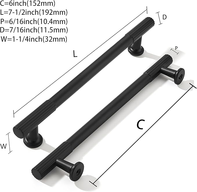 khtumeware 6 Inch Hole Center 5 Pack Matte Black Heavy Duty Solid Cabinet Pulls, Kitchen Drawer Handles, for Dresser cabinets, cabinets