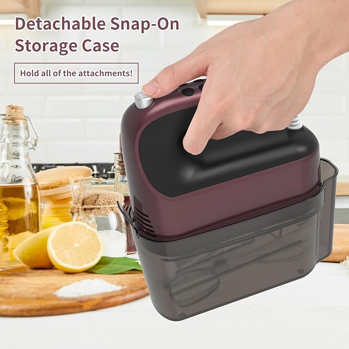9-Speed Digital Hand Mixer Electric, 400W Powerful DC Motor, Hand Mixer Electric Handheld with Snap-On Storage Case, 5 Stainless Steel Accessories, Beaters, Dough Hooks, Whisk(Grape Purple)