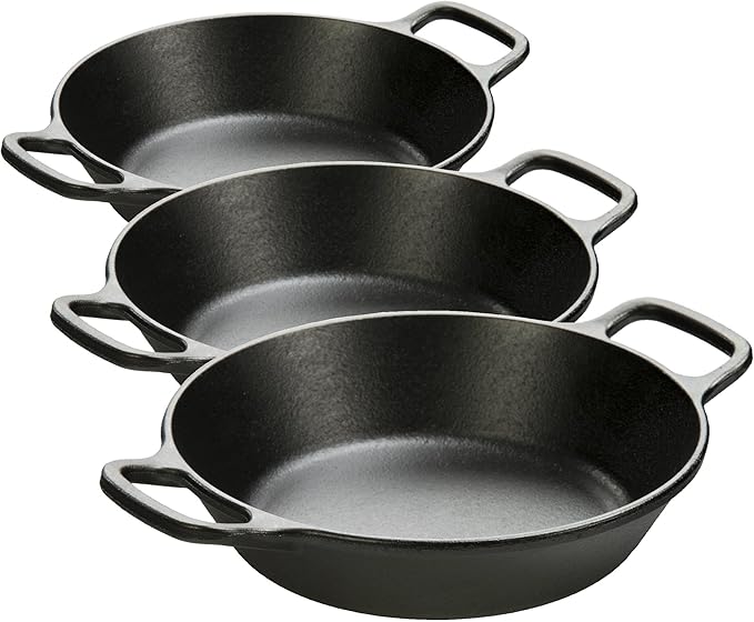 Lodge 8 Inch Pre-Seasoned Cast Iron Skillet - Dual Assist Handles - Use in the Oven, Stove, Grill, or Over a Campfire - Black (Pack of 3)