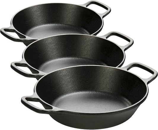 Lodge 8 Inch Pre-Seasoned Cast Iron Skillet - Dual Assist Handles - Use in the Oven, Stove, Grill, or Over a Campfire - Black (Pack of 3)