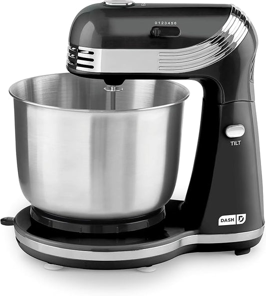 Dash Stand Mixer (Electric Mixer for Everyday Use): 6 Speed Stand Mixer with 3 qt Stainless Steel Mixing Bowl, Dough Hooks & Mixer Beaters for Dressings, Frosting, Meringues & More - Black