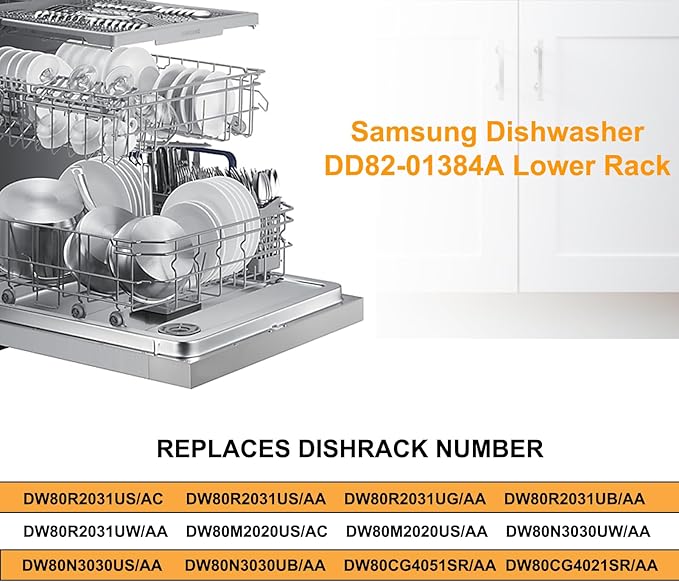 Atgestore Upgraded DD82-01384A Lower Rack Replacement for Samsung Dishwasher Rack DW80R2031US DW80M2020US Rack 22.5”x20.5” Dishrack Samsung Dishwasher Bottom Rack Parts Lower Basket Drawer
