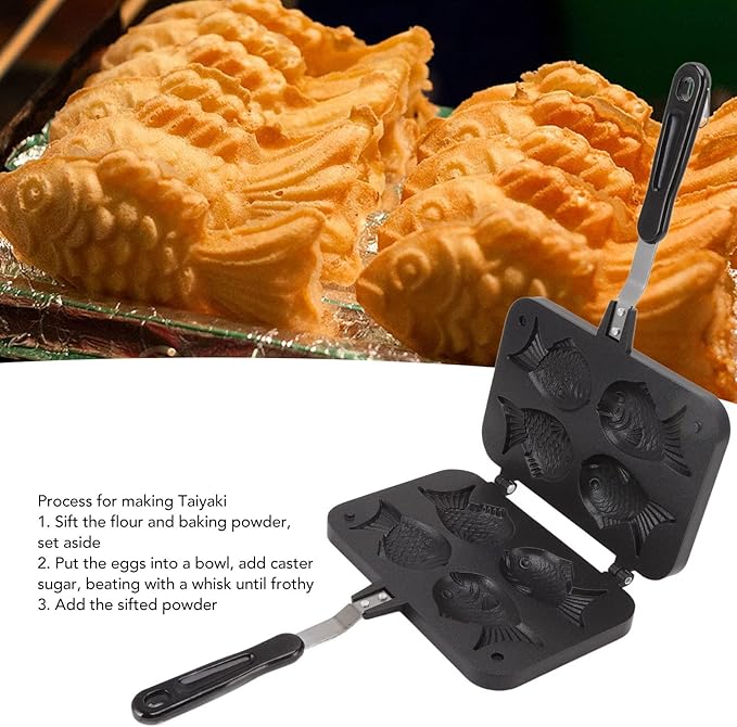 Waffle Maker,Taiyaki Fish Shape Cake Non Stick Bakeware Double Baking Pan Waffle Baking with Anti Scalding Handle Japanese Taiyaki Making Machine