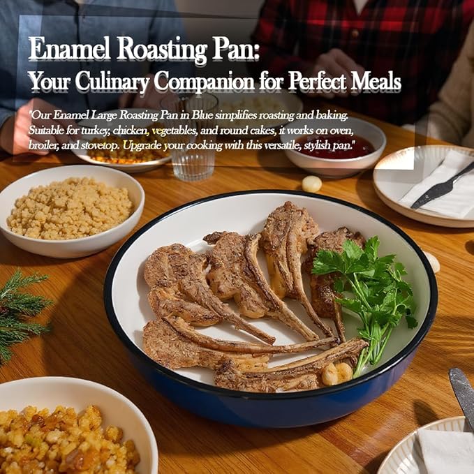3-Pack Enamel Roasting & Baking Pan Set 10/12/14 Inch Round Cake Pans for Turkey Pizza Casseroles Desserts Oven& Dishwasher High Temperature Resistance Baking Dishes for Mom Wife Valentine's Day