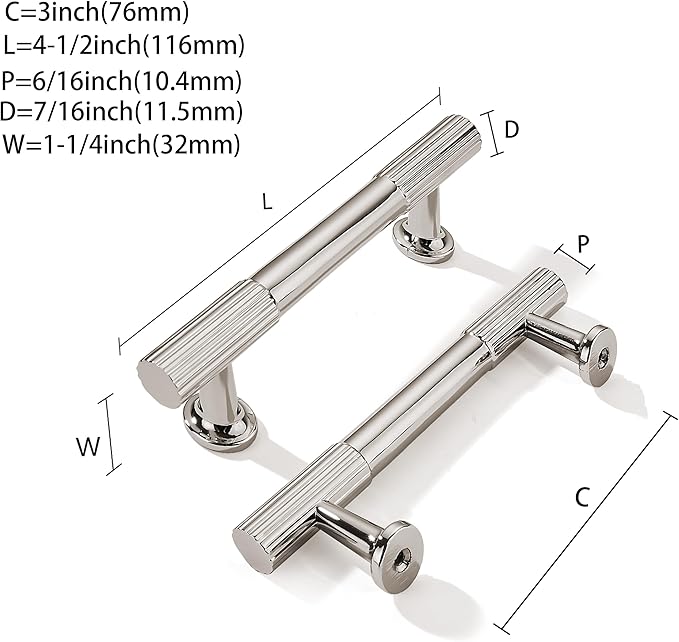 khtumeware 3 Inch Hole Center 5 Pack Polished Nickel Heavy Duty Solid Cabinet Pulls, Kitchen Drawer Handles, for Dresser cabinets, cabinets, Door cabinets, Hardware