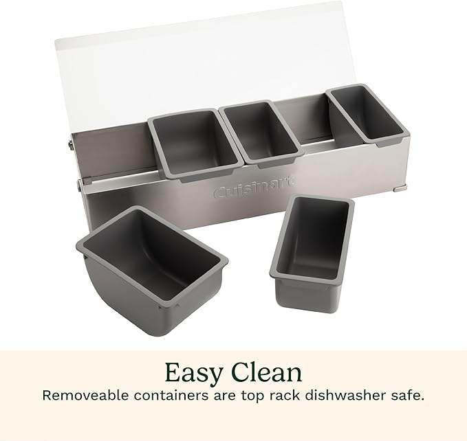 Cuisinart Condiment & Topping Station, 5 Dishwasher Safe Containers for Toppings & Condiments, Versatile Fresh Food Prep Station with Clear Lid, Perfect for BBQs, Burgers, Tacos, Pizza & Omelets