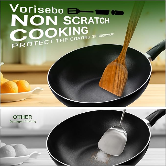 Wooden Spoons for Cooking, Natural Teak Wooden Utensils Set, 10 Piece Handmade Wood Kitchen Utensil Set with Holder and Spoon, Durable Nonstick Kitchen Cookware Tool