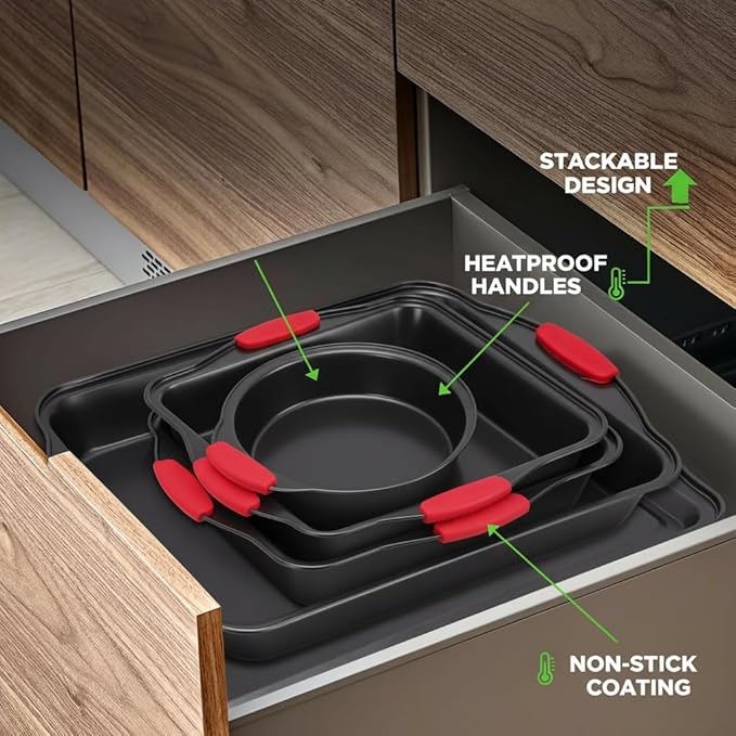 NutriChef Baking Set - 6 Piece Bakeware with Nonstick Carbon Steel for Easy Release and Cleanup, Durable and Versatile Design, Includes Cookie Sheet, Loaf Pan, Muffin Tin & More