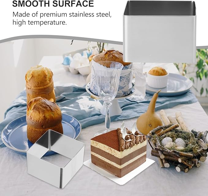 UPKOCH 4 Inch Square Stainless Steel Cake Ring Mold for Mousse Tiramisu Cheesecake Small Square Baking Tool Dishwasher Safe for Home Kitchen Desserts