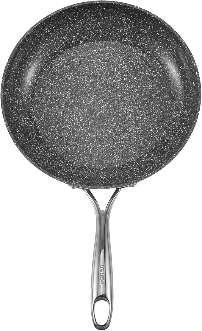VEVOR Frying Pan Skillet, 3 Piece (8, 10, 12 in), Nonsitck Ceramic Heavy-Duty Skillets with Heat-Resistant Handle, Chef's Cookware, for Oven, Gas, Electric, Induction, Grey