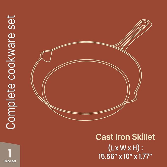 Bakken 10" Cast Iron Skillets, Pre-Seasoned Frying Pan with Even Heat Retention Cooking, Versatile for Stove, Oven, Grill & Campfire, Easy-Grip Handles, Hand Wash Only, 4.41 lbs