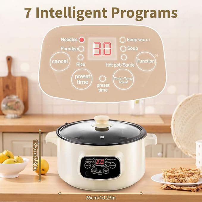 SOONHUA 3.2L Non-Stick Electric Hot Pot with Steamer, Multifunctional Electric Cooker with 9.5H Delay Timer & 6 Presets, Electric Cooking Pot for Soup, Rice, Noodles, Home & Dorm Use