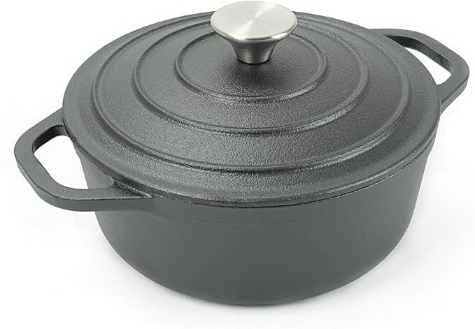 HAWOK Cast Iron Pre-seasoned Mini Dutch oven, Dia. 18 cm/7 inch, 1.5 Quart, with Silicone Bread Sling Black