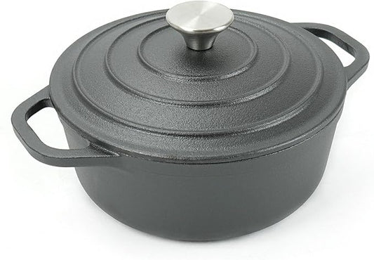 HAWOK Cast Iron Pre-seasoned Mini Dutch oven, Dia. 18 cm/7 inch, 1.5 Quart, with Silicone Bread Sling Black